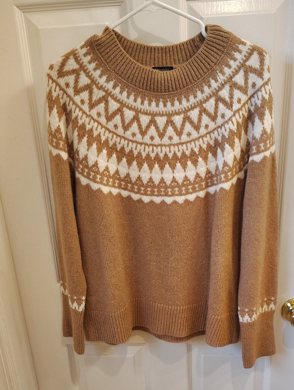 Talbots Women's Fair Isle Sweater L Tan And White